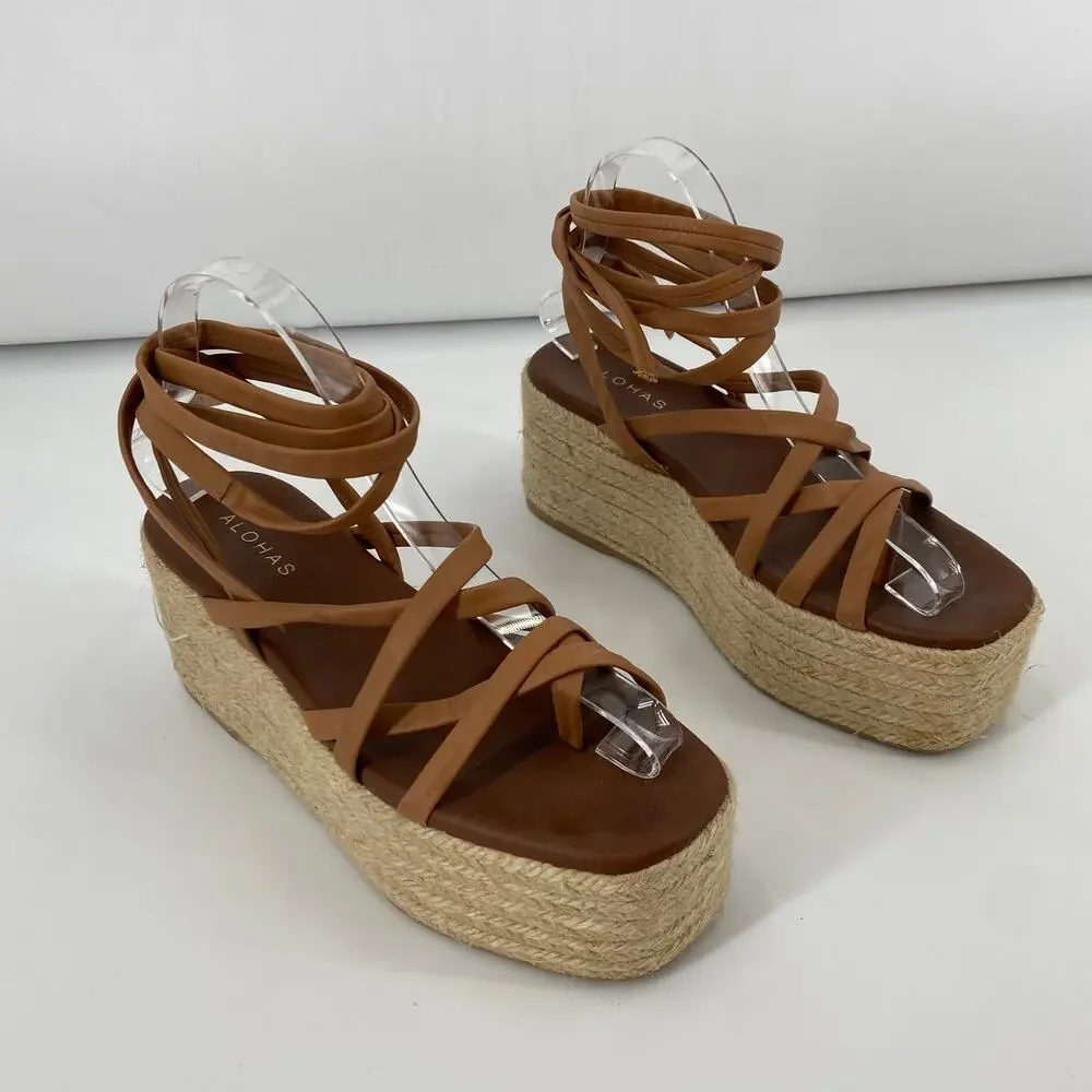 ALOHAS Paw Paw Brown Espadrille Platform Sandal camel